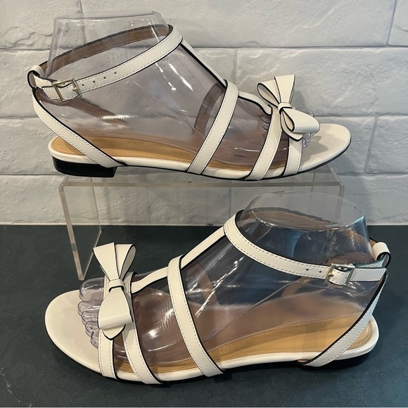 Talbots sz 7 Keri bow white vachetta leather strappy bow sandals - Picture 1 of 15